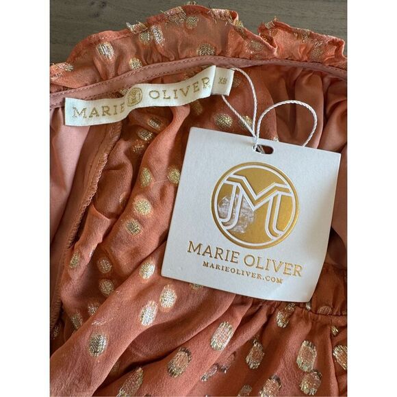 NWT Marie Oliver Layla Orange Gold Metallic High Neck Blouse - Picture 7 of 7